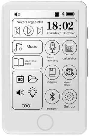 Hndhbfgrt Lecteur MP3, Lecteur de Livres Électroniques, Lecteur de Musique, Mini E-Book, Enregistreur Vocal, Dictionnaire, Radio Bluetooth Tactile.