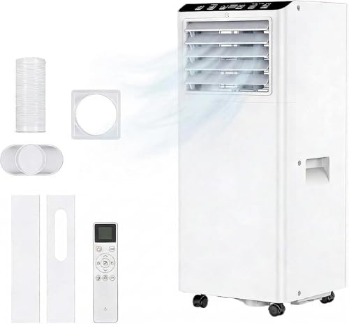 Mobiles Klimagerät 9000 BTU, 4-in-1 Klimaanlage mit Luftentfeuchter (45L/Tag), Ventilator (3 Stufen), 24H Timer, LED-Display, Fensterkit für Räume bis 52 m²