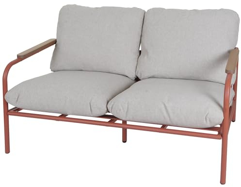 PROREGAL Aluminium-Gartenbank | HxBxT 81x125x81cm | Outdoor 2-Sitzer Sitzbank Sofa | Terrakotta | Polster Beige | Olefin Stoff (205 g/m²)