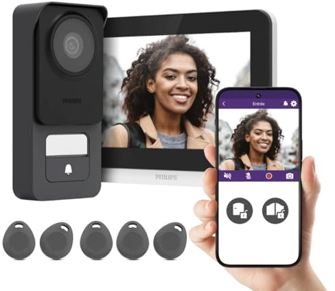 Avidsen Kit Visiophone Connecté WelcomeEye Connect 3, Moniteur Tactile 7 WiFi, Caméra 3K 120°, 5 Badges RFID, Vision Nocturne Couleur, IP55