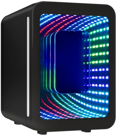 eklipt 4 Liter Mini Fridge with RGB LED Mirror, AC/DC Skincare Fridge | 6-Can Portable Cooler & Warmer, Beauty Refrigerator for Drinks, Cosmetics & Makeup, Small Desk Fridge for Bedroom, Car, White
