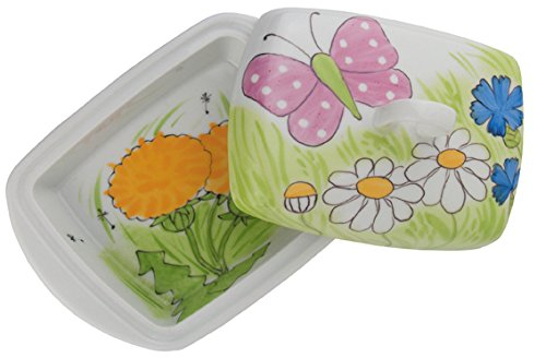Helina Tilk à Alla de s tous les fleurs Beurrier avec papillon rose pois blanc porcelaine peint à la main