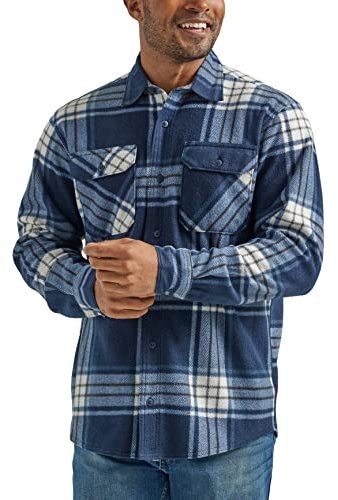Wrangler Authentics Men's Long Sleeve Plaid Fleece Jacket Button Down Shirt, Total Eclipse Plaid, L UK