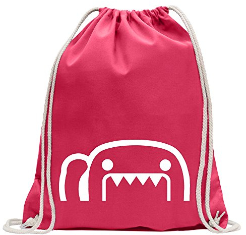 Kiwistar - Turnbeutel - pink - Halber Domo Kun - Fun Rucksack Sport Beutel Gymsack Baumwolle mit Ziehgurt