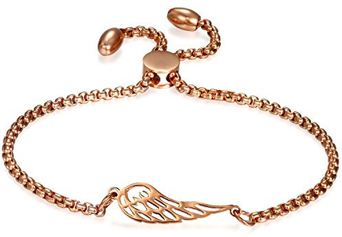 JewelryWe Schmuck Damen Armband mit Engels Flügel Engelsflüge?Edelstahl Charm-Armband Armkette Verstellbar Armkettchen Armreif, Rosegold