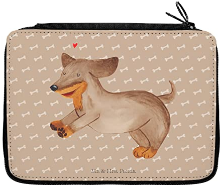 Mr. & Mrs. Panda Federmappe Hund Dackel - Geschenk, Sprüche, Happy Dog, Motiv, Dachshund, Herz, Schülerin, Federmäppchen, Kinder Federmappe,