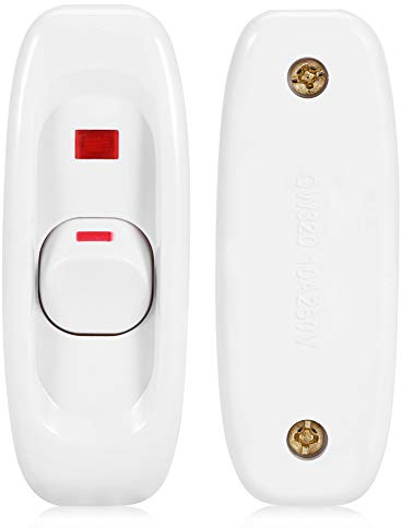 Lampenschalter Zwischenschalter Schnurschalter Durchgangsschalter Wippschalter Wechselstrom 250 V 10 A Ein-/Aus Tischlampe Kabel Schalter mit LED-Kontrollleuchte einpolig weiß