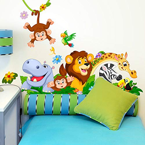 Kina - R00500 Baby Wandaufkleber Ökologische und hypoallergene Weicher repositionierbarer Stoffeffekt - Savanne-Zoo-Dschungel Neugeborene Wanddekoration Kinderzimmer selbstklebende Tapete