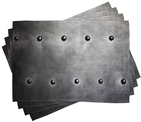 ABAKUHAUS industriell Platzmatten, Black Grunge Plate Armor Digitaldruck mit Nieten Industrial Theme Print, Waschbare Stoff Esszimmer Küche Tischdekorations Digitaldruck, Grau Schwarz