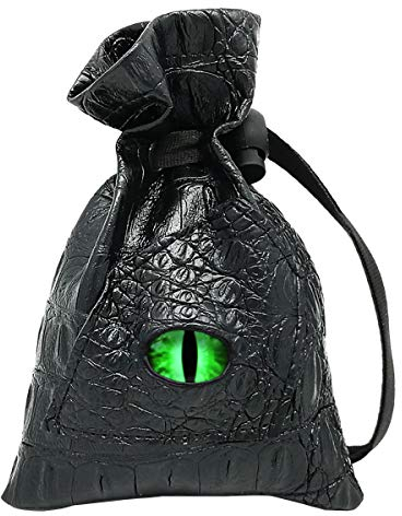 Haxtec Dice Bag Dragon Eye D893867 Aufbewahrungstasche mit Kordelzug, Leder, kompatibel mit Dungeons and Dragons, Würfeln, D&D, Geschenk, Münzen und Zubehör (Venom-Green Eye), Patentnummer D893867