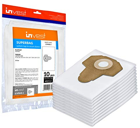 Invest 10 Sacs Aspirateur Compatibles Parkside PNTS 1500 A1 B2 B3 23E 30/4 30/6 30/7 30/8 30/9 35/5 - Sacs Filtre Remplacement pour Aspirateur Eau et Poussière