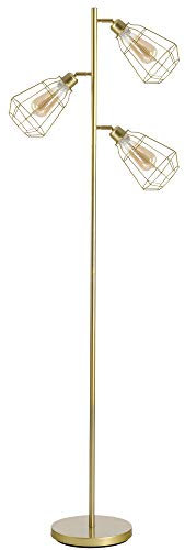 HOMCOM Retro Practical Tree Floor Lamp 3 Angle Adjustable Lampshade Steel Base for Living Room Bedroom Office Gold 165cm