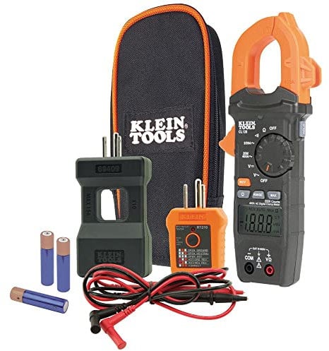 Klein Tools CL120KIT - Kit di test elettrici con pinza amperometrica, AC Auto da 400 A, display retroilluminato, include tester GFCI - Splitter per cavi - 3 batterie AAA