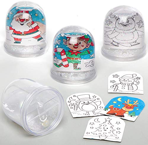 Baker Ross AX490 weihnachtliche Schneekugel-Kits zum Anmalen, 4 Stück, basteln Sie Ihre eigenen festlichen Kunst- und Bastelarbeiten für Weihnachtsaktivitäten