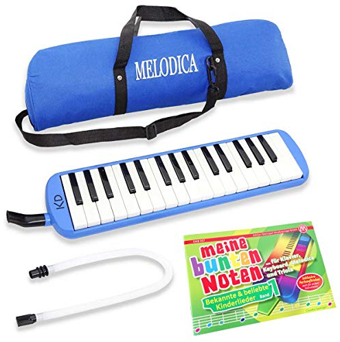 Keepdrum Melodica Set de 32 touches avec étui et livret de musique pour enfant Bleu