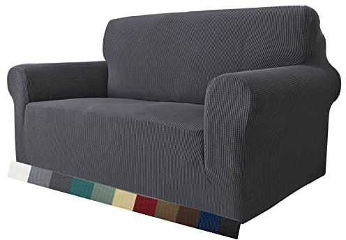 MAXIJIN Super Stretch Couch Bezug für 2-Sitzer Couch, 1-teilige Universal Love Sitzbezüge Jacquard Spandex Sofa Protector Hunde Haustierfreundliche Loveseat Schonbezug (2 Sitzer, Grau)