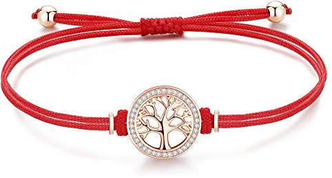 Lebensbaum Armband Damen Mädchen Kinder Rosegold Silber 925, Mutter Tochter Mama, Stoff Glücksbringer Rot Armband Damen Schmuck Personalisierte Geschenke für Frauen Mädchen Mama Freundin