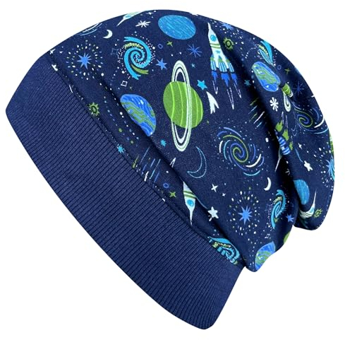 Wollhuhn ÖKO Leichte Mädchen/Jungen Beanie-Mütze Bündchen Elastisch Übergangszeit/Sommer Kinder-Mütze Baumwolle (Öko-Stoffe, Bio) 22222235 (Space Dunkelblau, M)