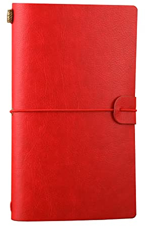 Reisetagebuch Notizbuch Vintage Retro PU Leder Notizbuch Personalisiertes Tagebuch Nachfüllbarer Notizblock Travel, 4,72 x 7,87 lnch (Rot)