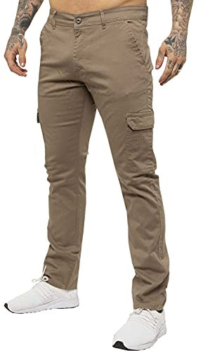 Ze ENZO Jeans Mens Cargo Combat Trousers Chinos Slim Fit Cotton Stretch Work Pants Beige 30R