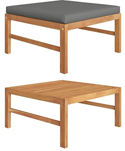 vidaXL Teak Massiv Fußhocker mit Dunkelgrauer Auflage Gartenhocker Sitzhocker Fußbank Hocker Gartenmöbel Holzhocker Garten Terrasse Balkon