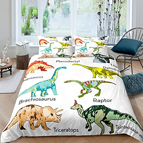 Loussiesd Dinosaurier Bettwäsche Kinder 100x135cm Mädchen Bunt Dinos Bettbezug Set Süß Dinosaurier Tier Bettwäsche Set für Jungen Jugendliche Dekor Weiche Mikrofaser mit 1 Kissenbezug, Reißverschluss