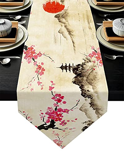 Tischläufer mit Kirschblütenmotiv, Polyester, Vintage-Stil, Blumenmuster, 33 x 178 cm lang, geeignet für Feiertage, Partys, Hochzeiten, Küchen- und Esszimmertische