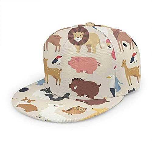 Oaieltj Unisex Baseball Cap Erwachsene Teens Adjustable Snapback Flat Brim Baseball Cap Cool Hip Hop Hat, Lustige Tiere Set Hai Flamingo Panda, One size