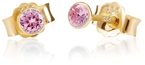 NKlaus Paar 3,0mm 333 Gelb Gold 8 Karat Ohrstecker Kristall Zirkonia Pink Butterfly Verschluss Damen Mädchen 3354
