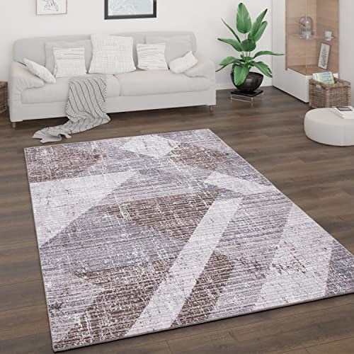 Paco Home Teppich Wohnzimmer Kurzflor Vintage Stil Abstrakt Modernes Geometrisches Rautenmuster Design, Grösse:160x220 cm, Farbe:Braun 2