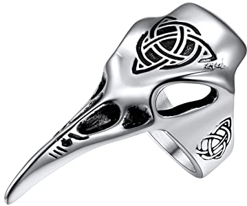 U7 Herren Wikinger Odin Rabe Ring Edelstahl Gotik Großer Ring Rabe Schädel Statement Ring Hip Hop Punk Rock Männer Modeschmuck Accessoire(Ring Größe 59)