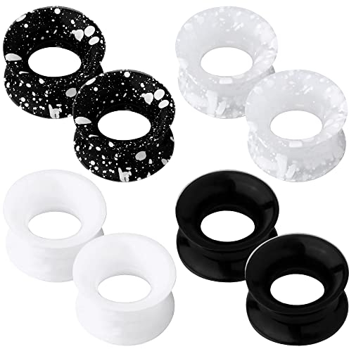 OUFER 4 Paare Silikon Ohr Ear Tunnels Plugs Set 00g 10mm Flesh Silikontunnel Piercing Silicone Double Flared Flexibler Expander Weiß Schwarz Ear Piercing Schmuck
