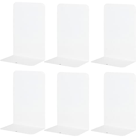 LOLYSIC 6 Stück Buchstützen aus weißem Metall, Buchstützen für Regale, strapazierfähige Buchstützen zum Halten von Büchern, Buchstopper für Regale, schwere Bücher, dekorativ, Zuhause, Büro, Kinder