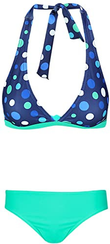 Aquarti Mädchen Bikini Set Bustier Bikinislip Zweiteiliger Badeanzug, Farbe: Tupfen Dunkelblau Blau/Türkisgrün, Größe: 152