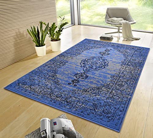 Hanse Home Gloria Orient Teppich 200x290cm – Wohzimmerteppich Mehrfarbig Vintage Teppich Orientalisches Muster für Flur, Esszimmer, Schlafzimmer, Kinderzimmer, Wohnzimmer, Küche – Jeans