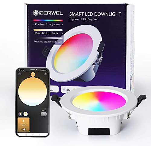 Smart ZigBee LED Einbaustrahler,RGBWW Einbauleuchten Kompatibel mit Hub Bridge Echo Plus,APP/Alexa Sprachsteuerung Dimmbar (3000K-6000K)RGBCCT Downlight Nachrüsten für Decken Ambientebeleuchtung