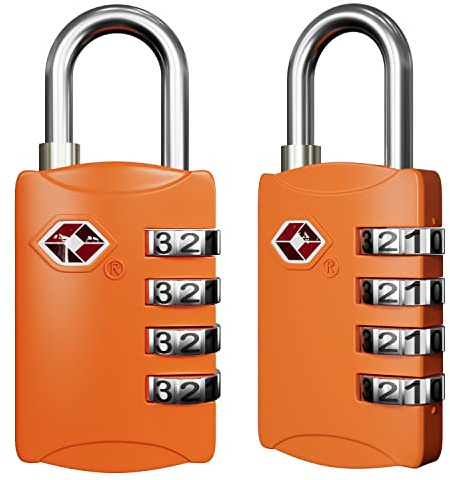 Diyife TSA Gepäckschlösser, 2 Stück 4-Stellig Kombinationsschlösser Codeschloss, Hochfeste Zinklegierung Sicherheitsschloss für Reisekoffer, Rucksack - Orange