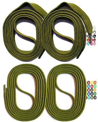 SNORS 2 pares de cordones redondos y planos, 22 colores, 60 – 150 cm – Estables, lavables, resistentes a desgarros, cordones de poliéster para zapatillas deportivas y zapatillas de correr, caqui,