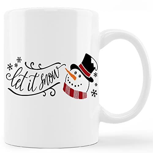 kunlisa Weihnachtstasse, Let It Snow, Weihnachts-Schneemann, Schneeflocke, Keramikbecher, 325 ml, Kaffee-Milch-Teebecher, Heim-Mädchen-Zimmerdekoration, Mädchen, Jungen