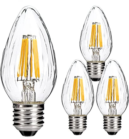 Leadleds E27 Dimmable LED Candle Bulb 6W 60W Equivalent, Edison Screw | Warm White 2700K F15 Vintage Filament Candelabra Light Bulb for Chandelier, Pendant Lamp 4 Pack