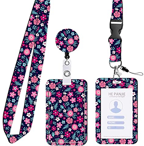 GEFIRE 1 Pcs Red Floral Porte Badge Tour de Cou, Porte Badge, Tour de Cou Porte Clé pour, Infirmières, étudiants, Mineurs, Fournitures de Bureau et Scolaires