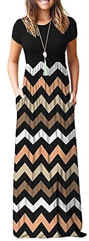 AUSELILY Maxi Dress for Women - Summer Casual Long Dresses for Ladies with Pockets L Striped Black