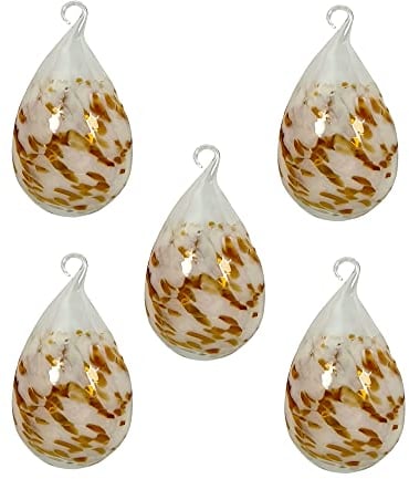 Lauschaer Glas Ostereier aus Glas mit Granulat Verschiedene Größen und Sets mundgeblasen handgeformt (5, opalweiß mit Gold)