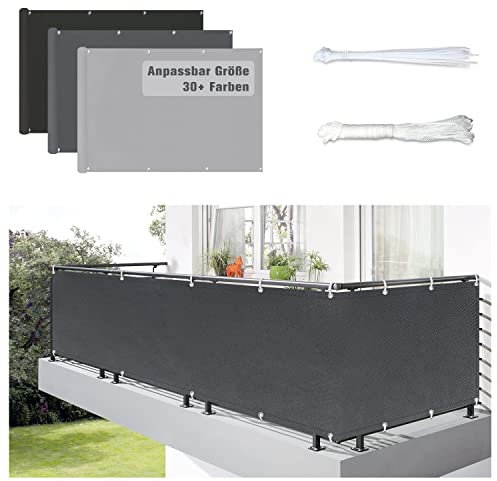 Stootrel Balkonschutz Balkonabdeckung Benutzerdefinierte Größe Blickdichte Balkonumspannungen Balkonabdeckung Wind&UV Schutz Wasserdicht Balkonumrandung mit Ösen und Kordel 30+ Farben