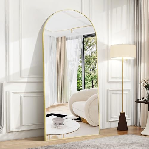 BONEWEI Bogen Ganzkörperspiegel, 179x65cm Gewölbter Standspiegel, Gold an der Wand montiert, lehnend, Bodenspiegel Ganzkörper, Großer Wandspiegel mit MetalleRahmen für Wohnzimmer, Schlafzimmer