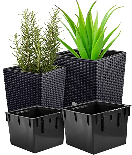 EDANTI Blumentopf Set x2 Pflanztöpfe Kunststoff mit Pflanzeinsatz RATO Low 26,2 cm/32 cm Pflanzkübel Blumenkübel Pflanzentopf