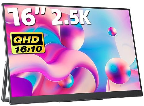 Upperizon 16Inch 2.5K 2560×1600 16:10 100% sRGB Travel Monitor HDMI USB-C Portable Monitor for Laptop MacBook PC Surface Xbox Switch PS5 with Kickstand VESA