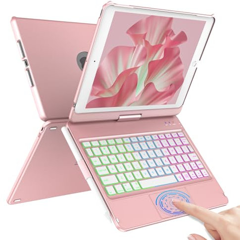 COO Custodia con tastiera per iPad 10,2 9a/8a/7a generazione, iPad Air 10,5 (3a generazione)/iPad Pro 10,5, retroilluminata 10 colori rotazione dello schermo 360 Custodia iPad con tastiera, auto