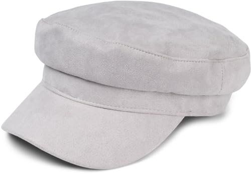 styleBREAKER Damen Ballonmütze in weicher Veloursleder Optik, Schirmmütze, Bakerboy Schiebermütze, Newsboy Cap 04023091, Farbe:Hellgrau