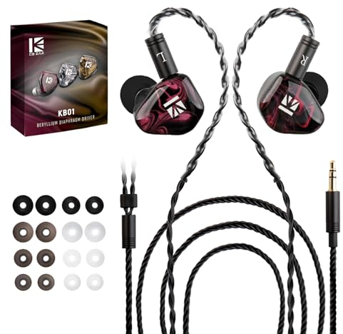 KBEAR KB01 In-Ear-Monitore, HIFI Beryllium Membran Dynamischer Treiber in Ohren Kopfhörer kbear inears Wired Earbuds High-End-iem Ohrhörer für Musiker Sänger mit klarem Sound OFC Kabel/Harz Hohlraum